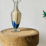 Glass and enamel vase with art deco flower decoration signed Mazoyer