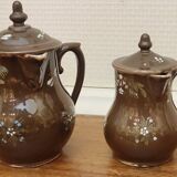 2 Old Small Glazed Ceramic Cream Pots/Enameled Decor