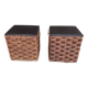 2 Scandinavian poufs in woven brown water hyacinth and leather