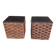 2 Scandinavian poufs in woven brown water hyacinth and leather