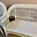 Salon de jardin en osier et rotin blanc