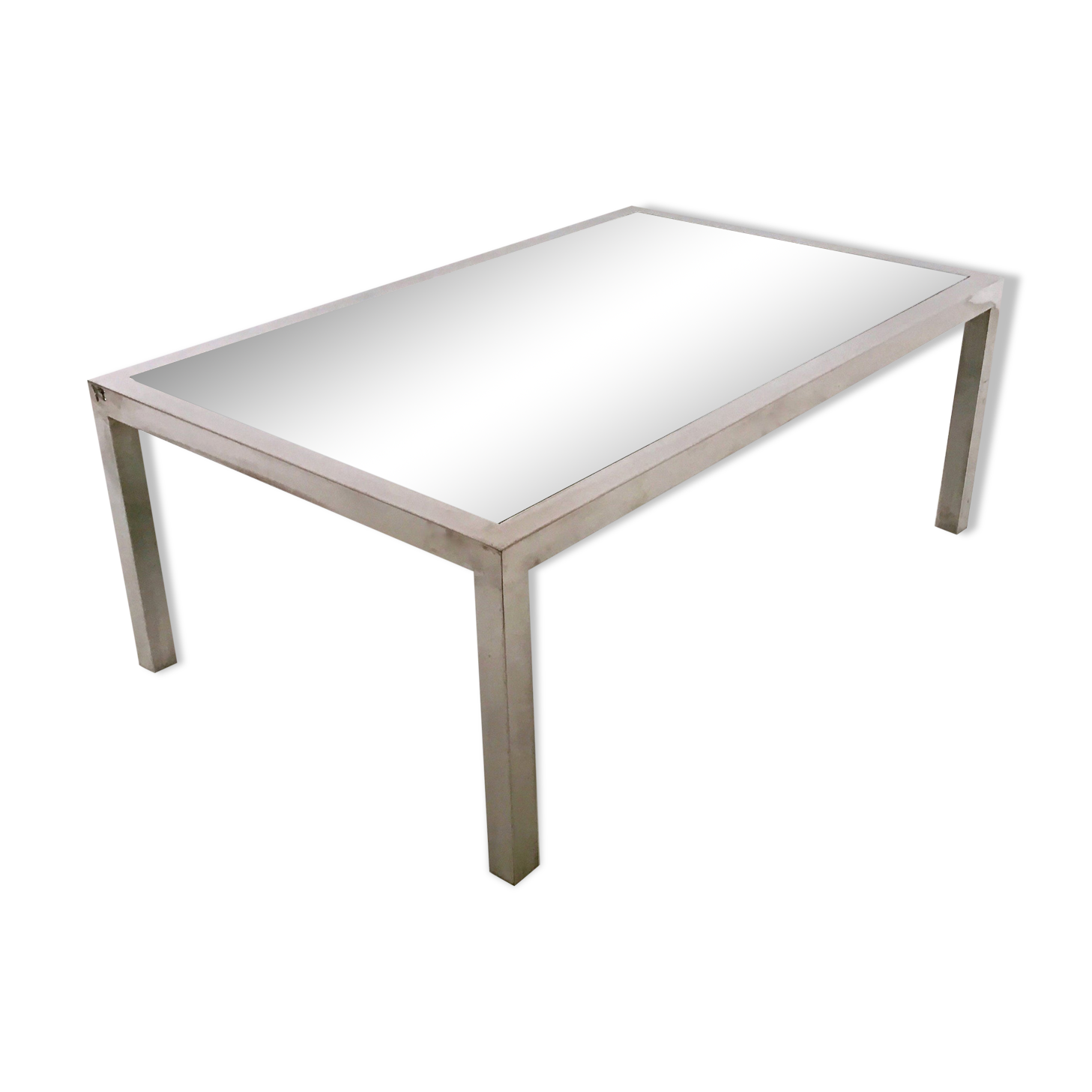 Steel Coffee Table in the Style of Nanda Vigo with a Mirrored Top, Italy, 1970s