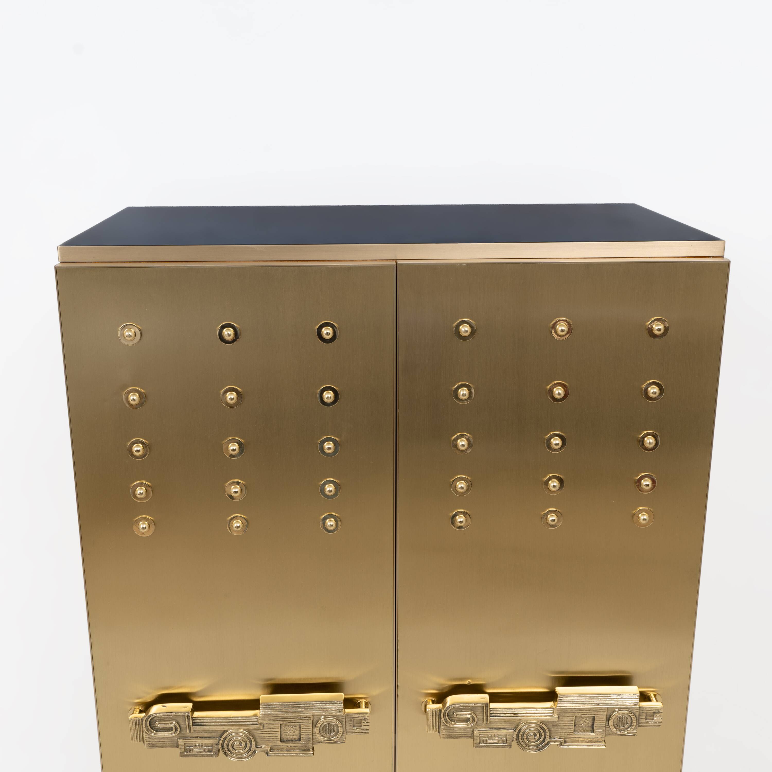 Italian Brass Bar Cabinet with Sculptural Cast Brass Handles