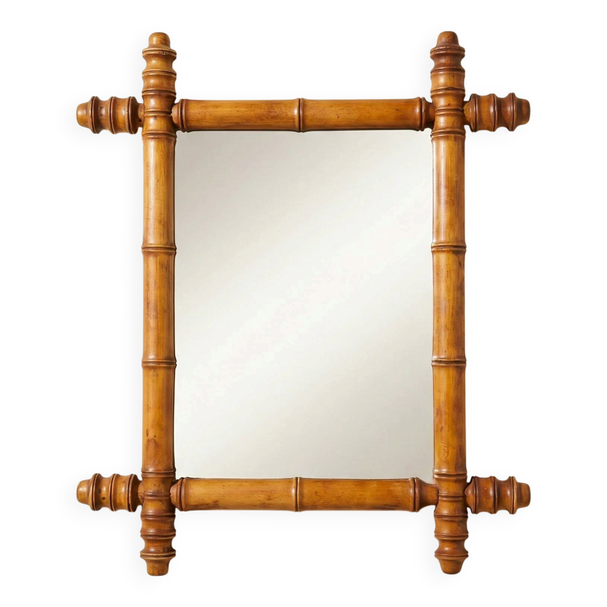 Wooden turned mirror in bamboo style, circa 1900-1930.