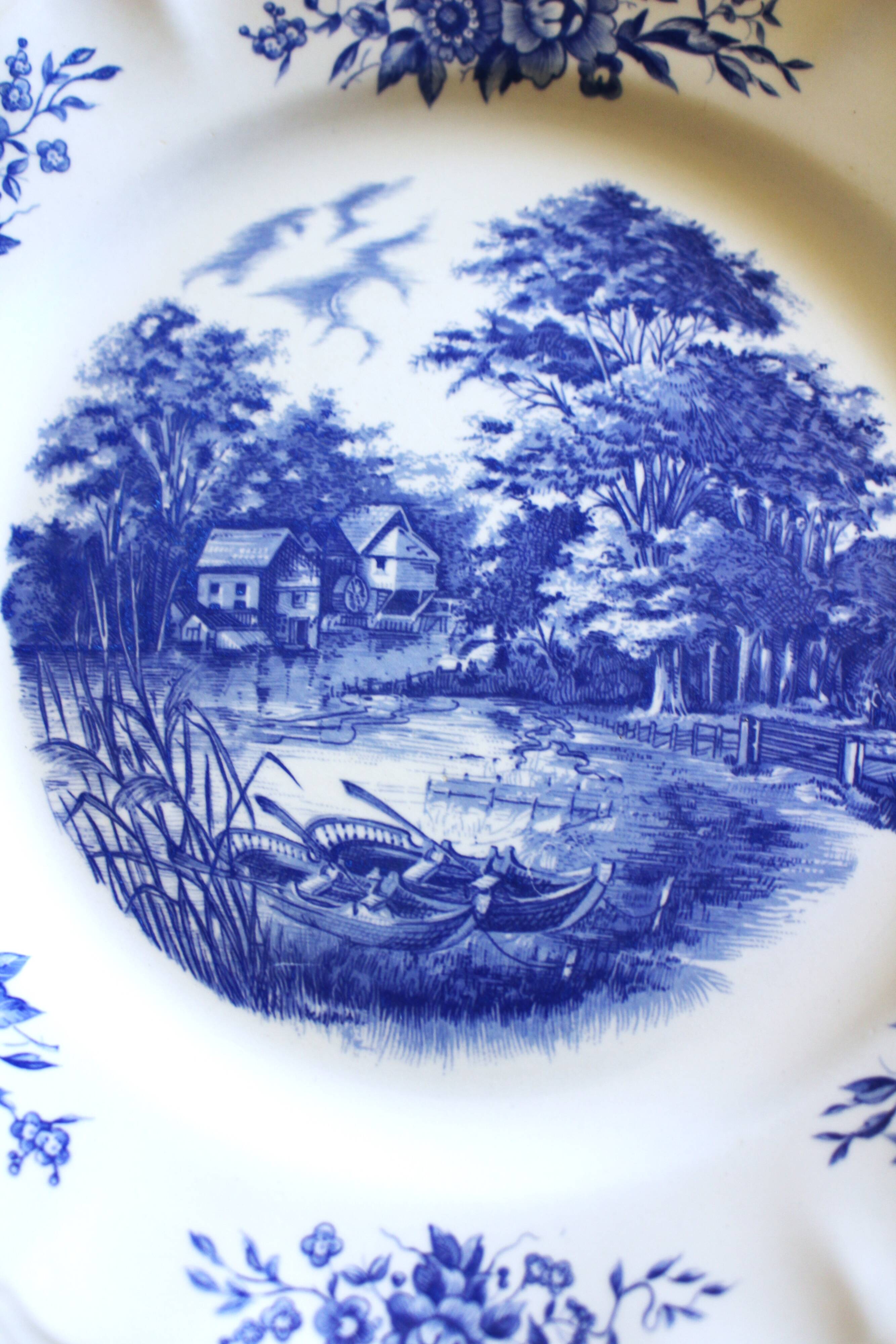 8 romantic blue Lunéville Sarreguemines dinner plates