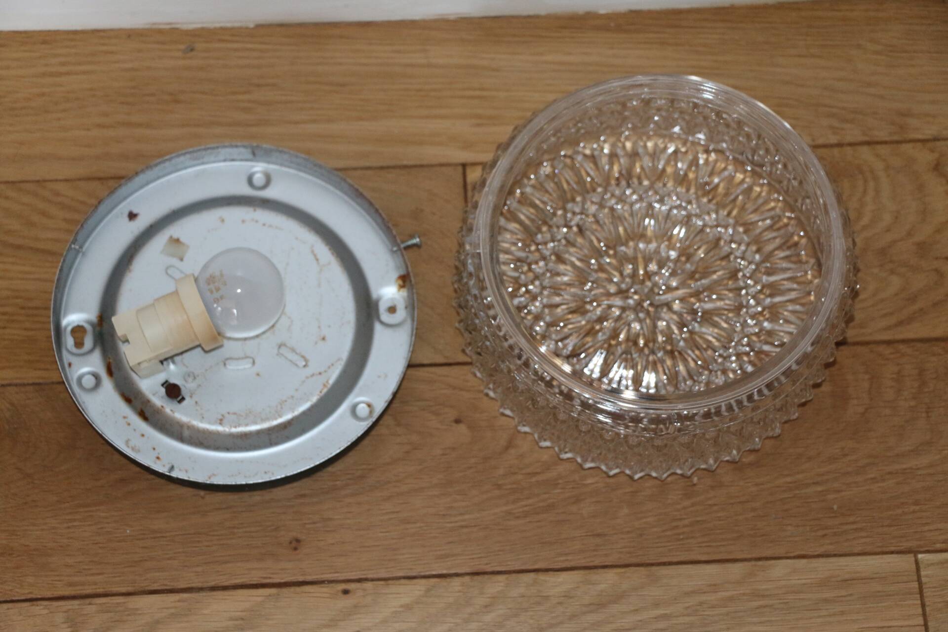 Pair of metal and glass wall/ceiling lights