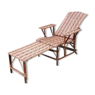 Chaise longue ancienne en rotin