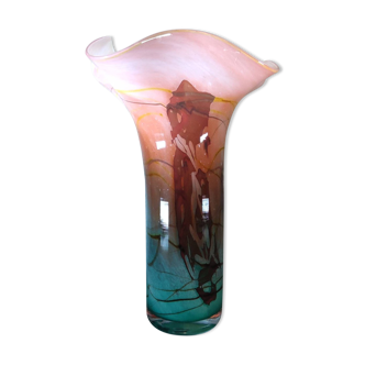 Glass vase blown with cane glassmaker Torcheux