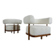 Contemporary Pair of Italian Armchairs, Wood and White Boucle Fabric