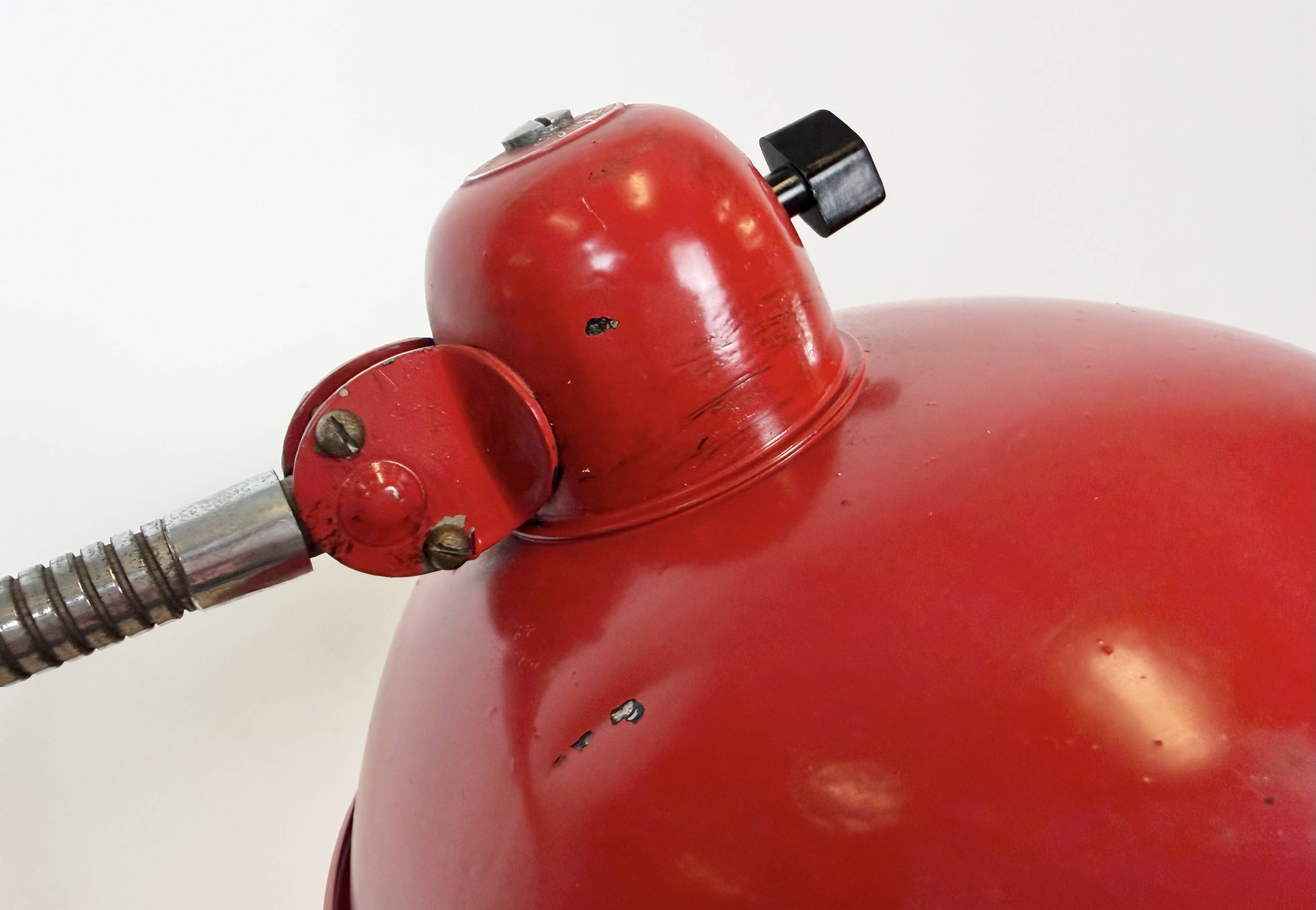 Large Red Industrial German Workshop Table Lamp from Helo Leuchten, 1950s