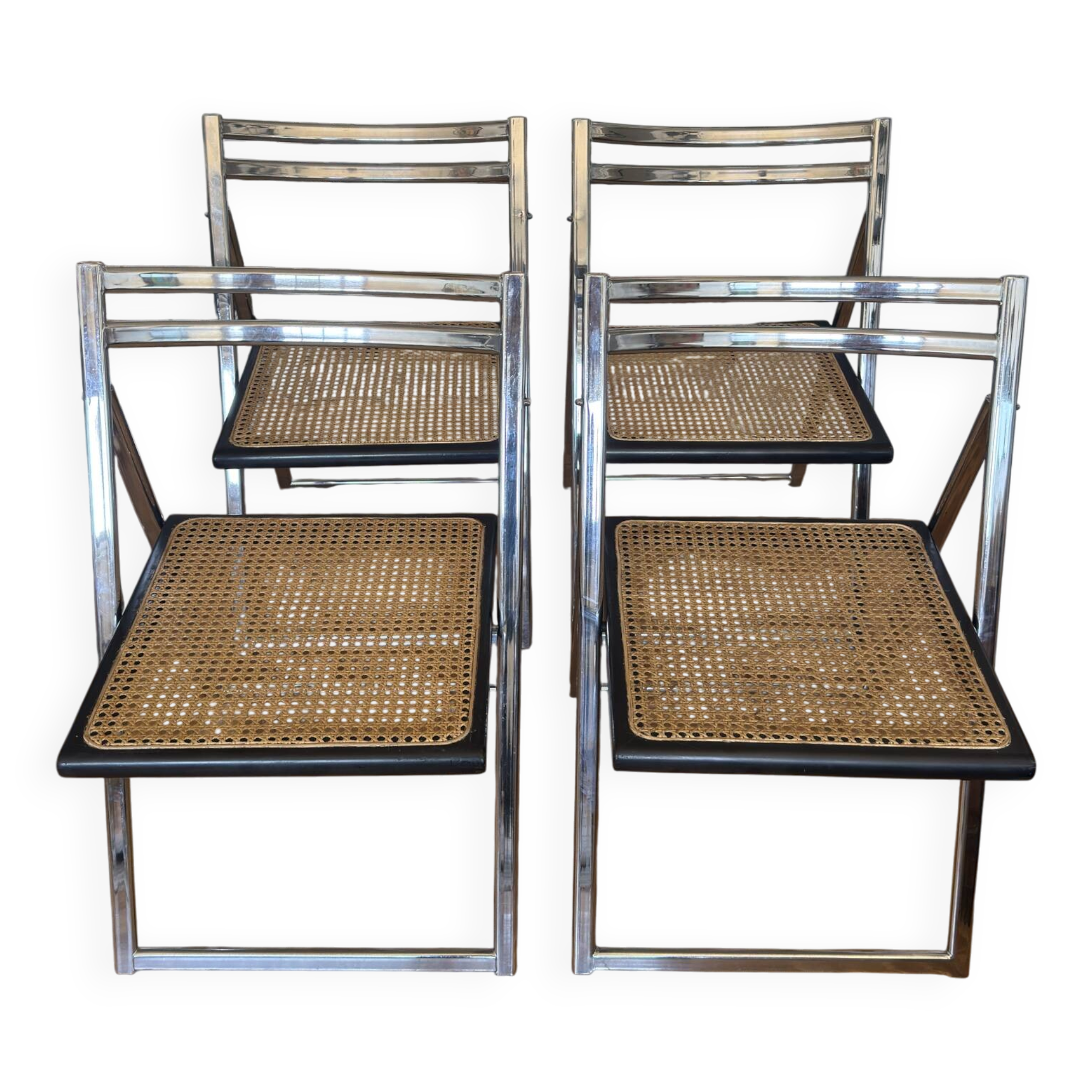 Set of 4 Italian folding chairs with caning.