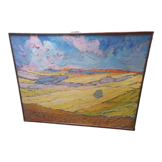 Landscape painting on canvas, late twentieth century