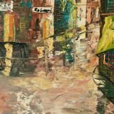 Original Swedish oil on canvas from the mid-century "French Street Scene" Vintage &