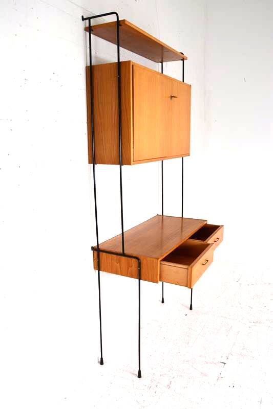 Omnia shelving system / self-supporting modular secretary desk in teak, dating from the 1960s.