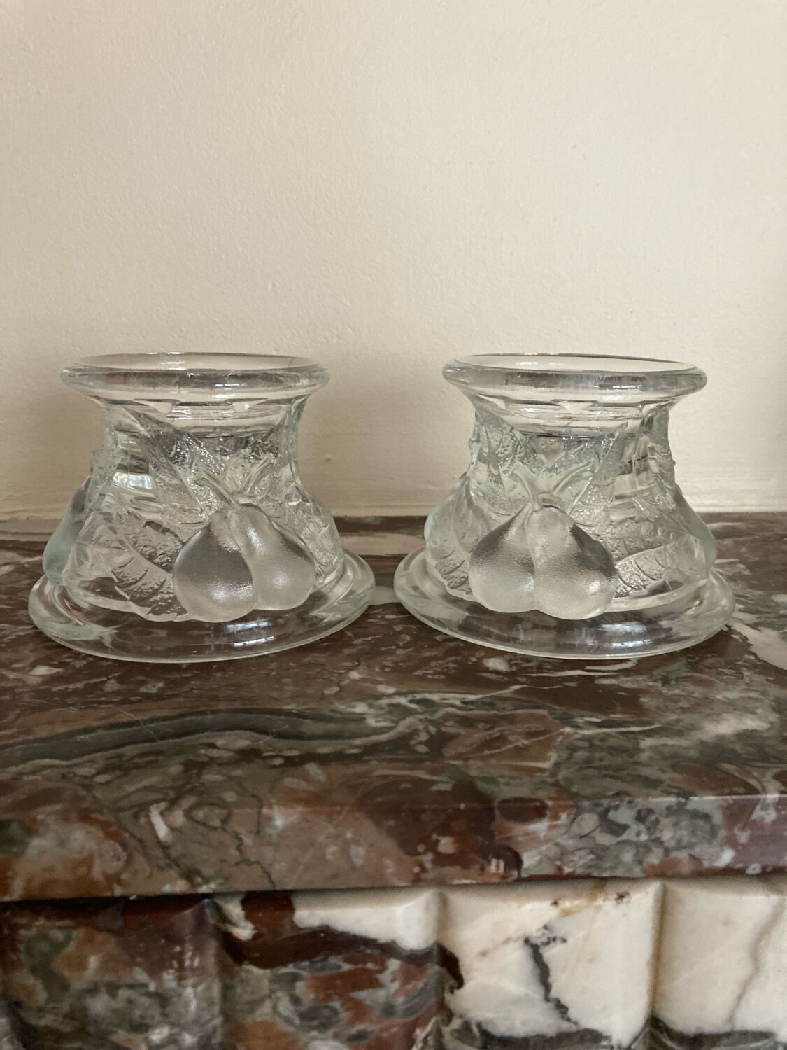 Pair of fruit-shaped glass candlesticks
