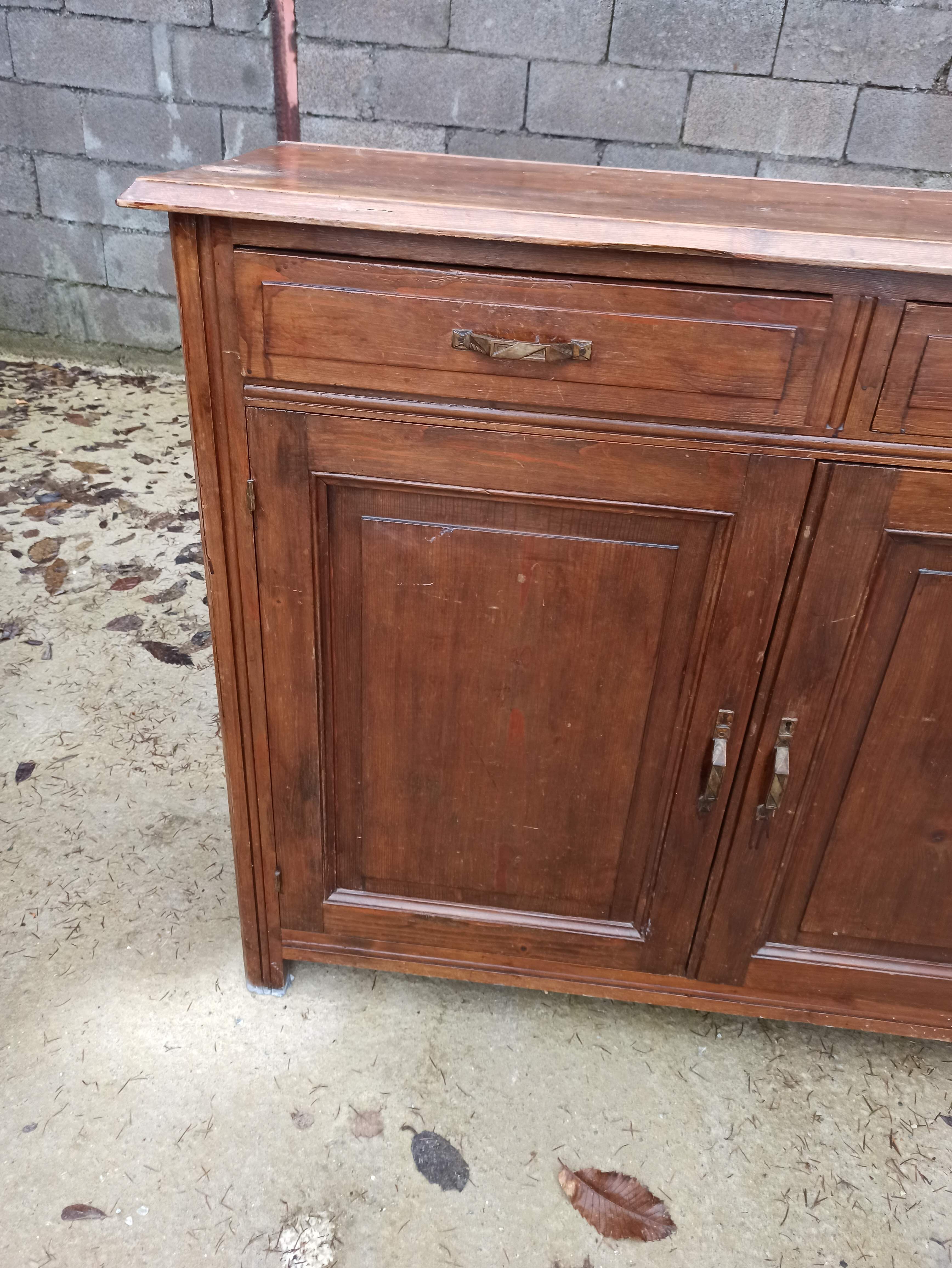 Low Parisian sideboard in solid wood 2 doors 2 drawers art deco handles
