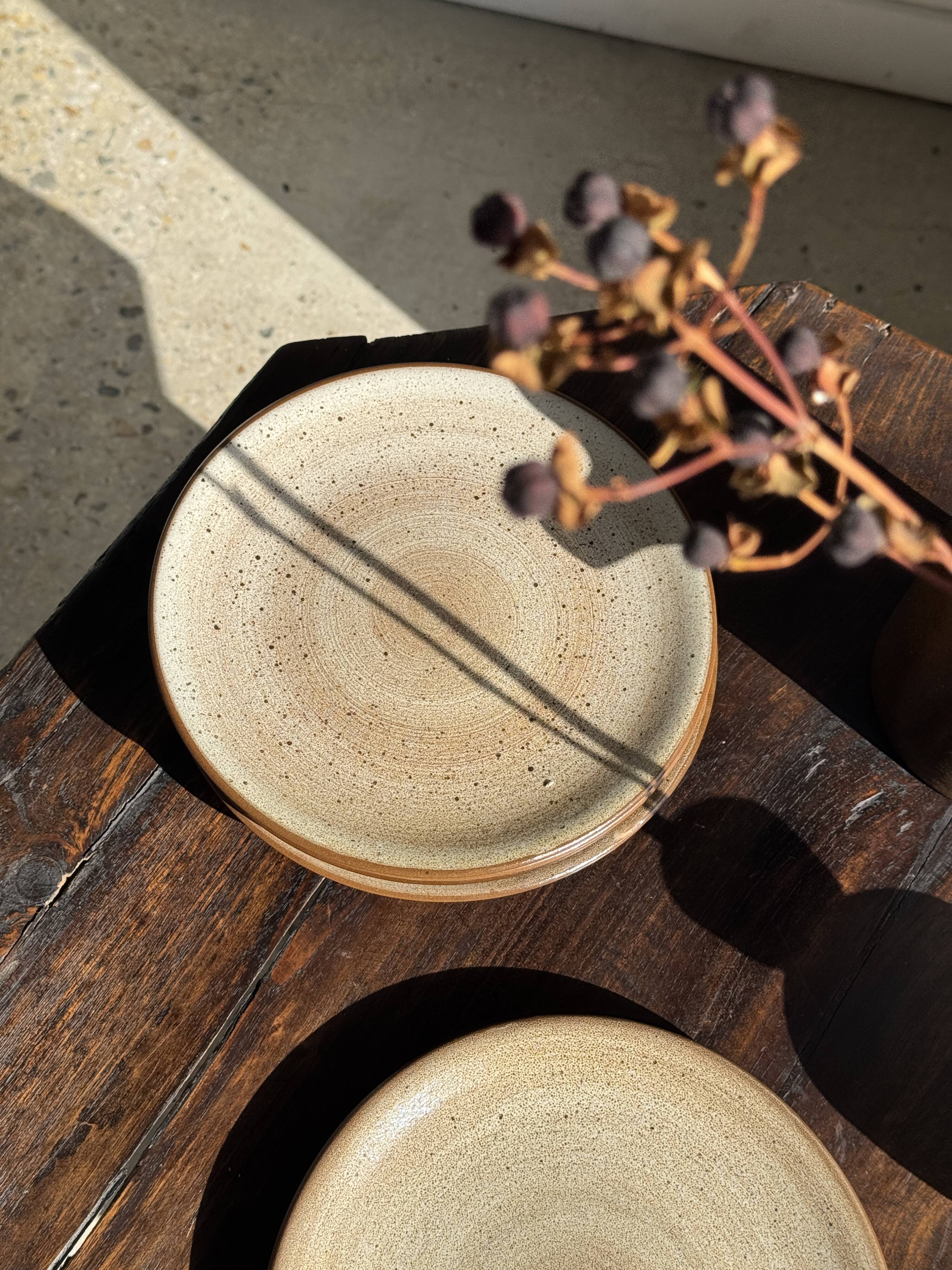 Set of 6 vintage brown stoneware dessert plates D21