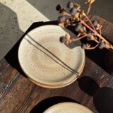 Set of 6 vintage brown stoneware dessert plates D21