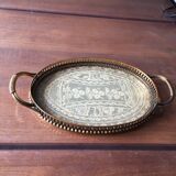 Bronze, brass and embroidery serving tray made in France