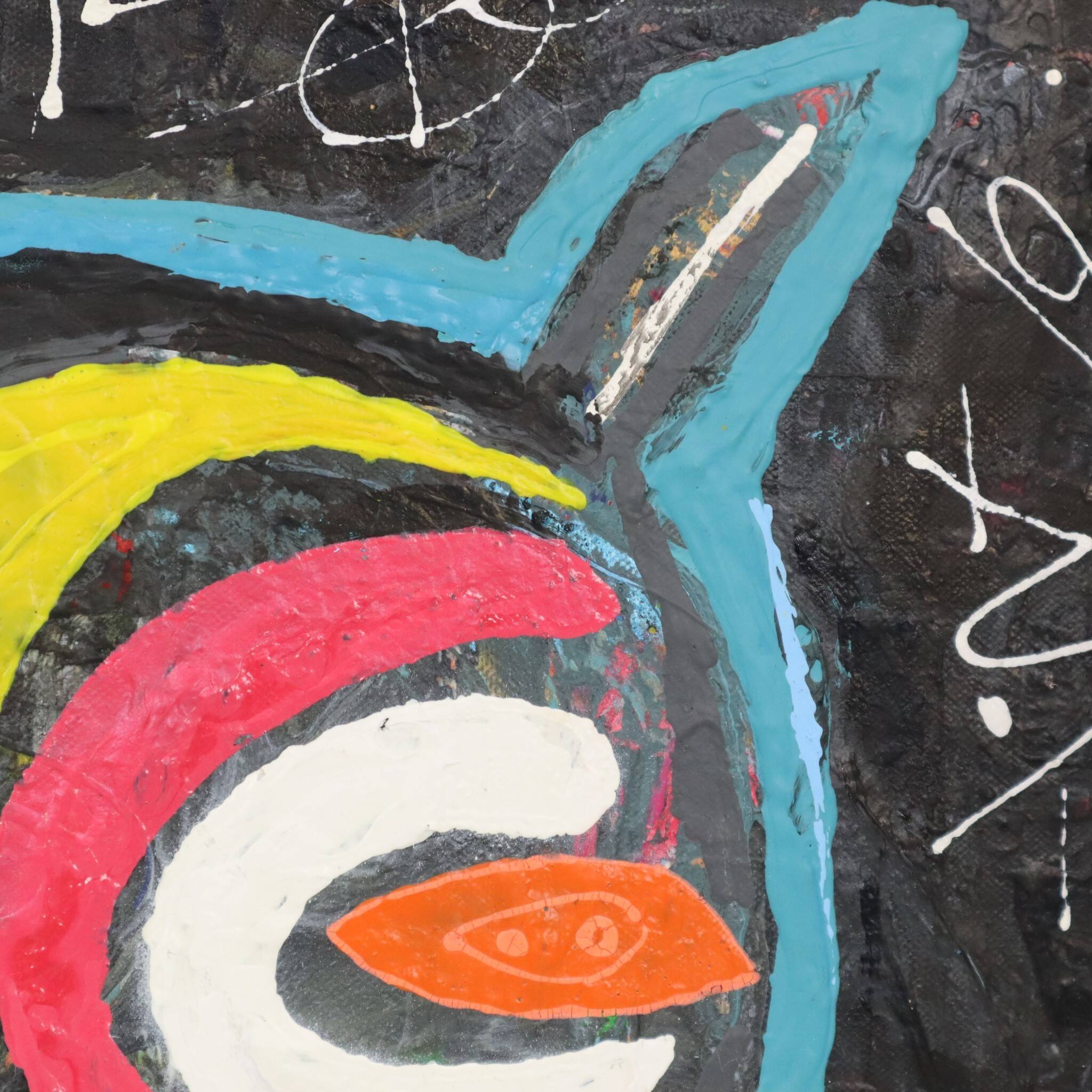 Abstract Owl Painting on Canvas – Contemporary Art – 55 cm