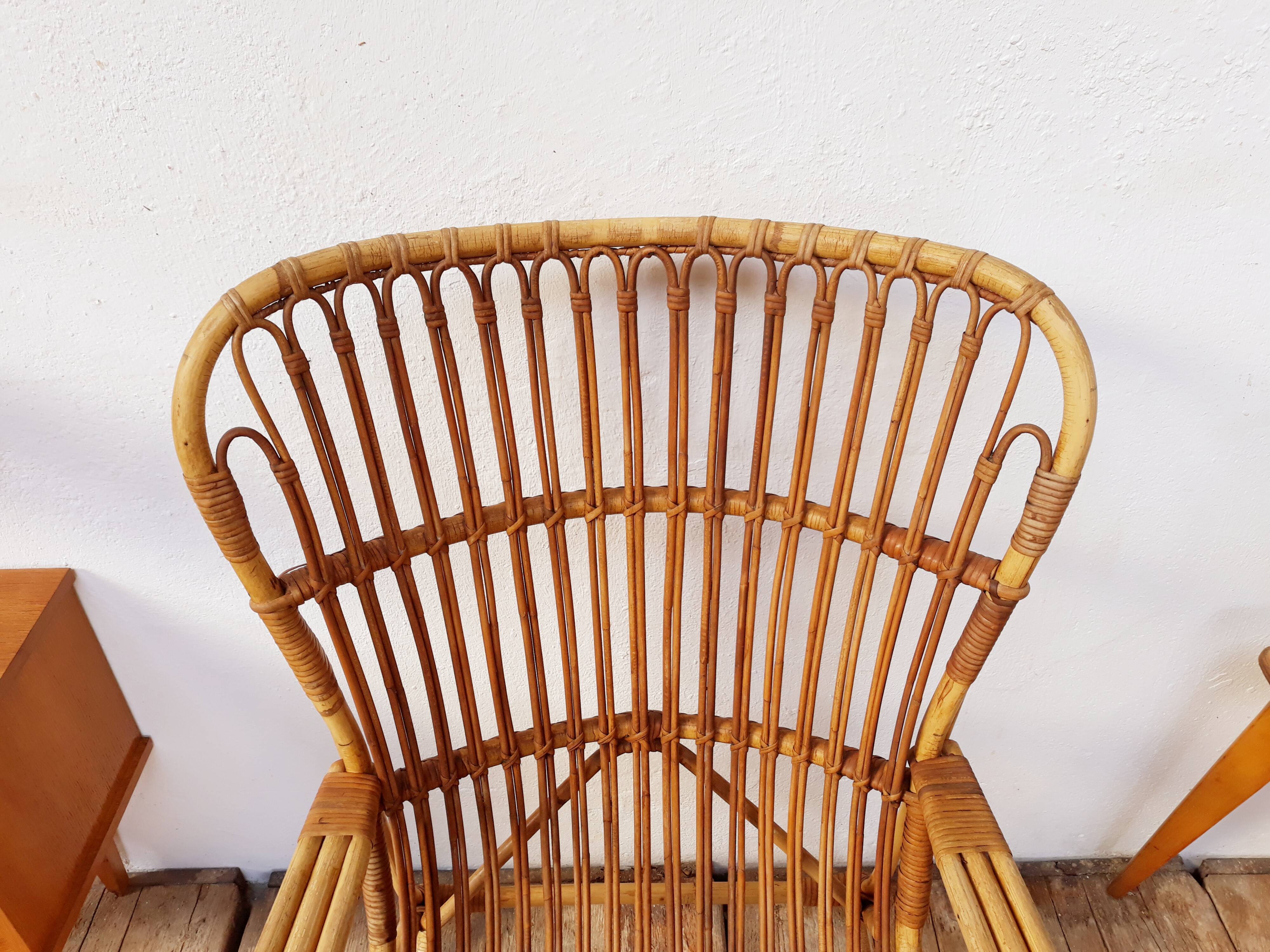 Louis Sognot vintage rattan armchair