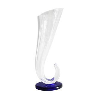 Crystal vase in the shape of horn of plenty, signed lVV