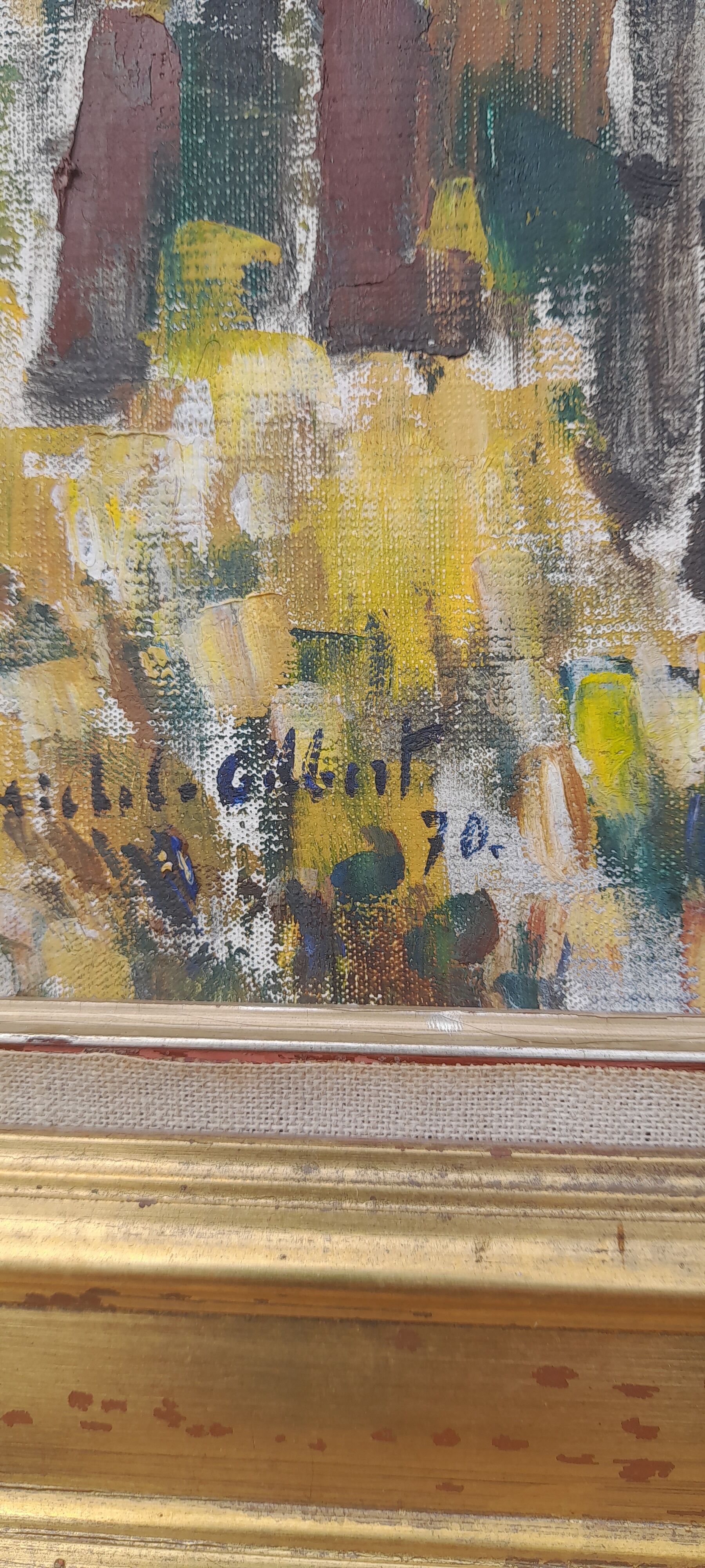 Oil on canvas framed hunting return Michel Gilbert 50 X 73 cm