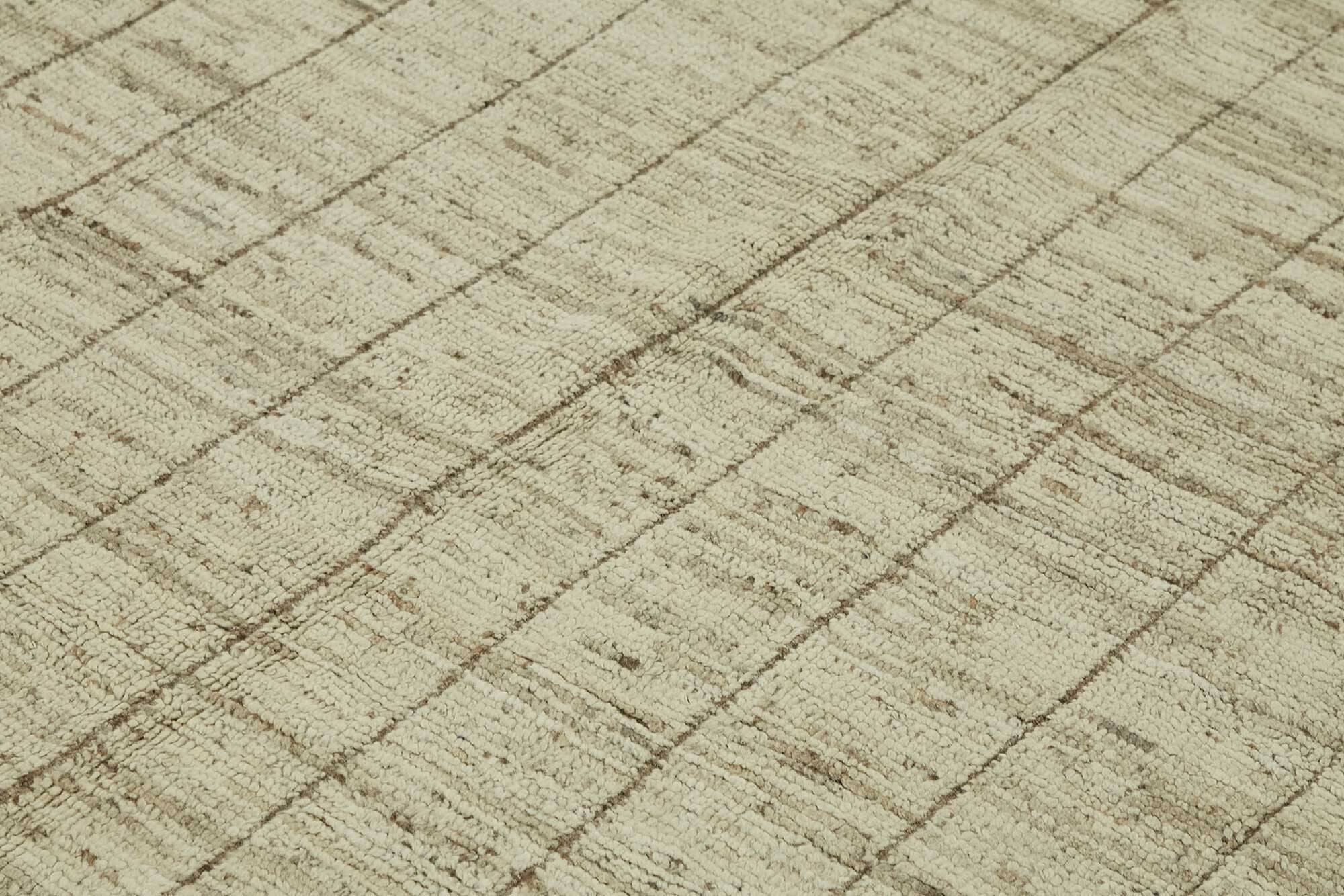 Tapis tribal tissé à la main en laine beige unique en son genre, 220 cm x 306 cm