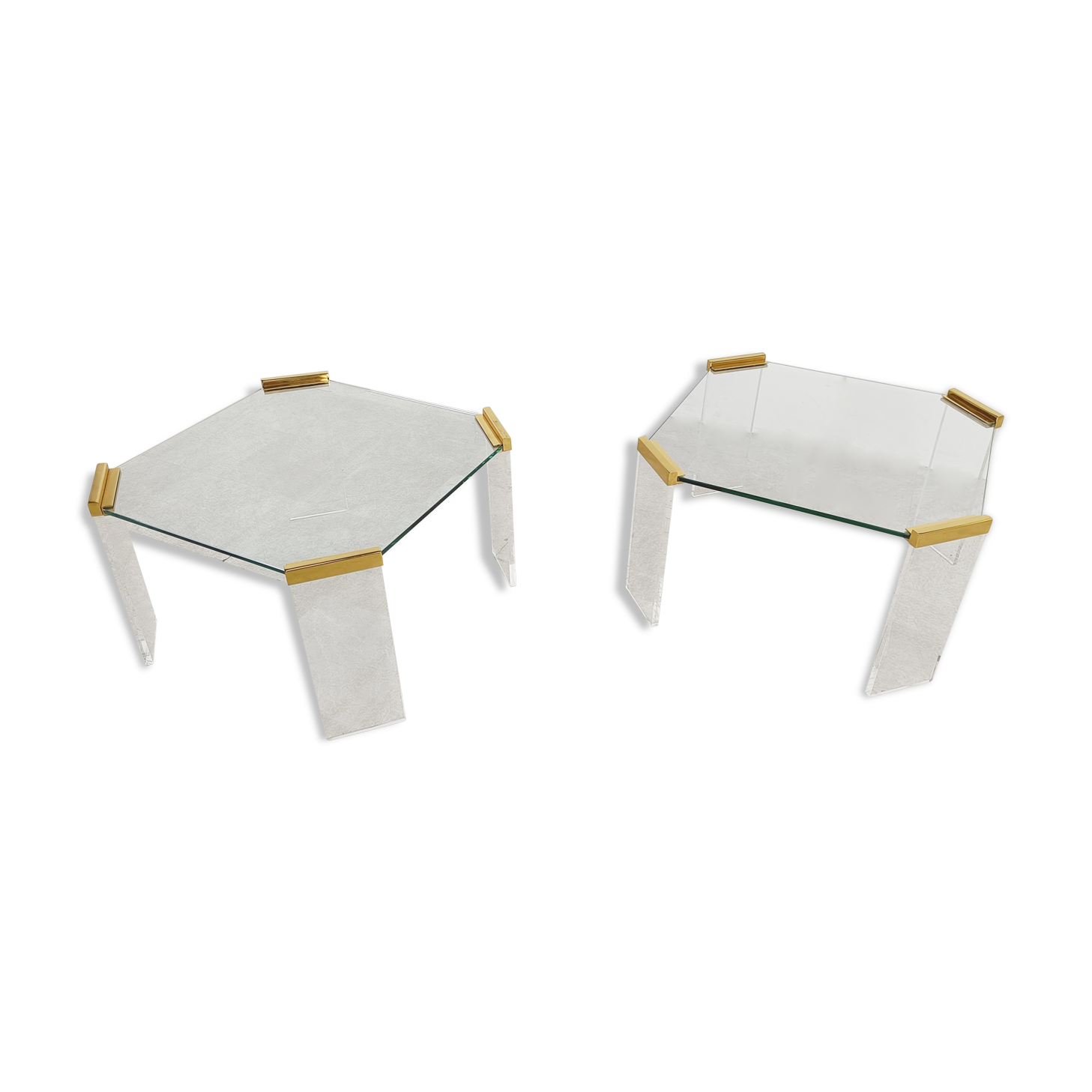Lucite and brass coffee or side tables, 1970s