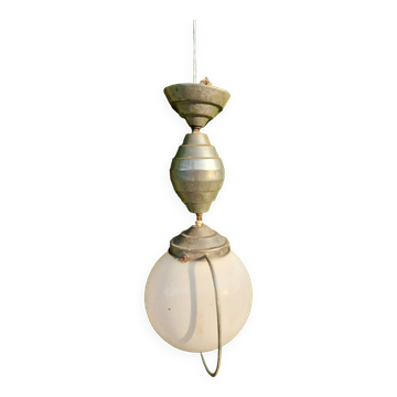 Suspension monte et baisse alu et opaline art déco
