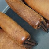 Fauteuil club en cuir vintage hollandais de couleur cognac, ensemble de 2