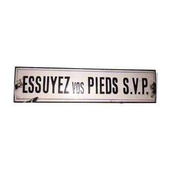 Plaque émaillé « essuyez vos pieds svp »