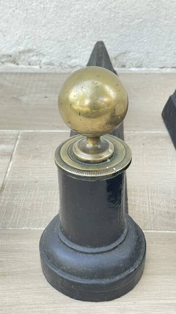 Chenets neoclassical cast iron and brass