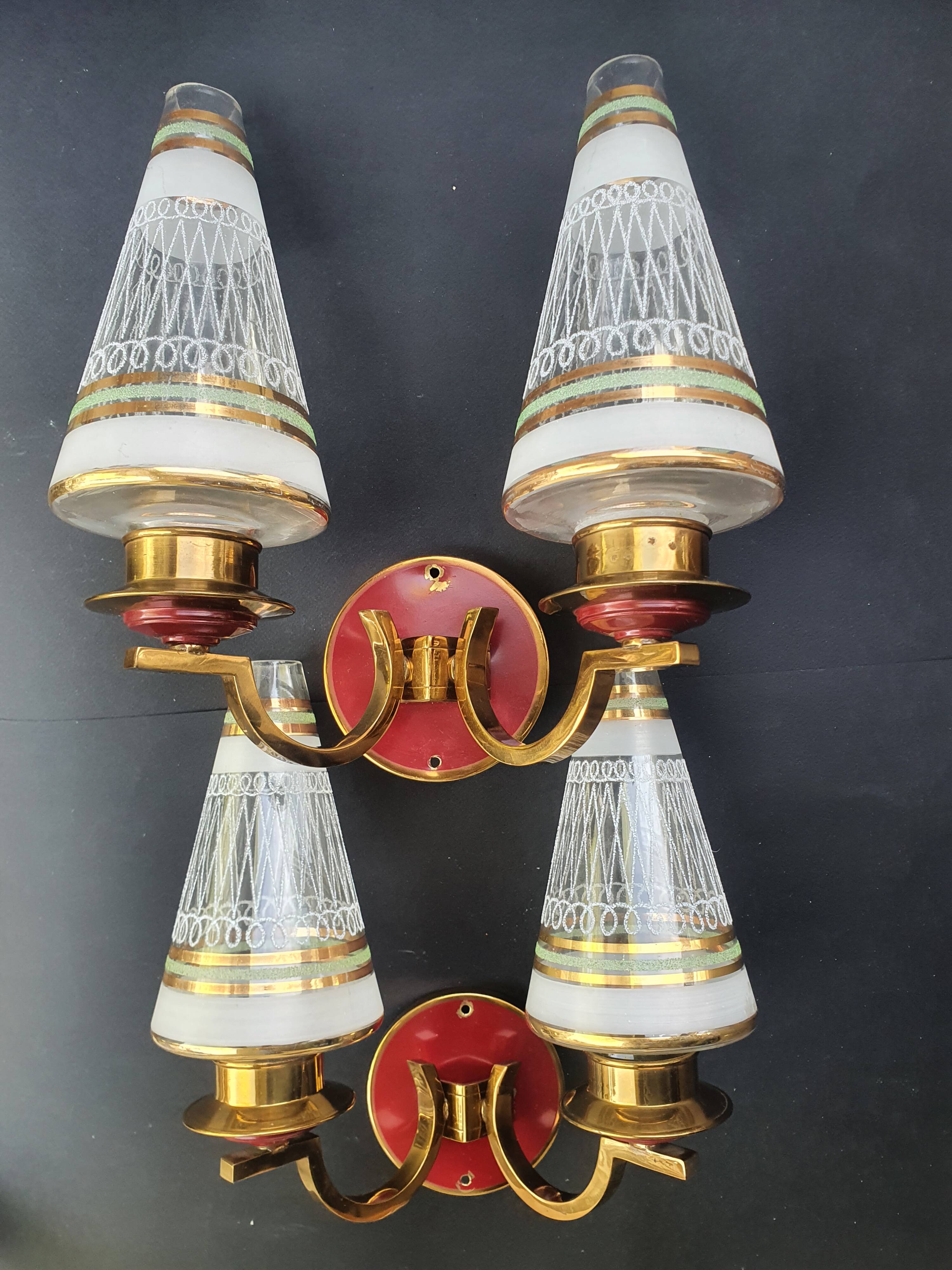 Pair of vintage gold wall sconces France Pierre Gilles Art Deco