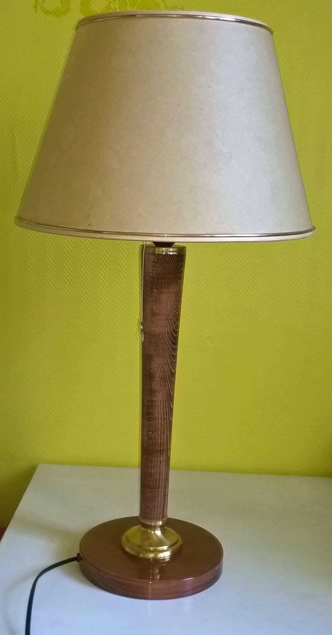 Vintage Unilux wood and brass lamp, 1970 France