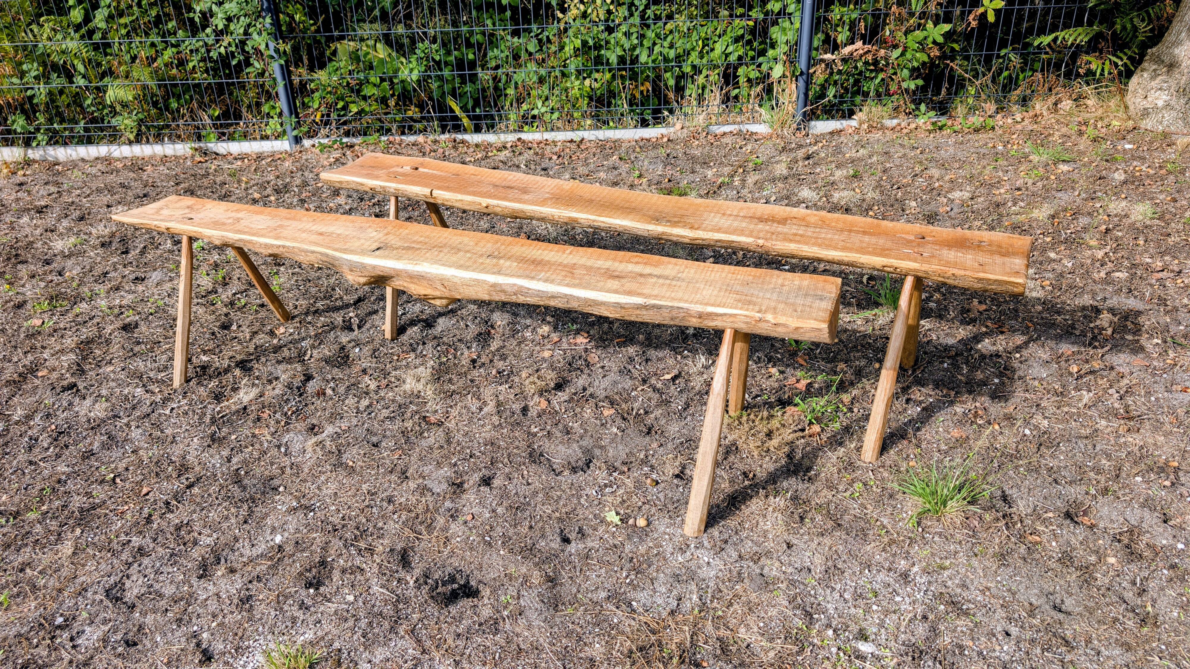 Pair of brutalist wooden benches – 70s design style