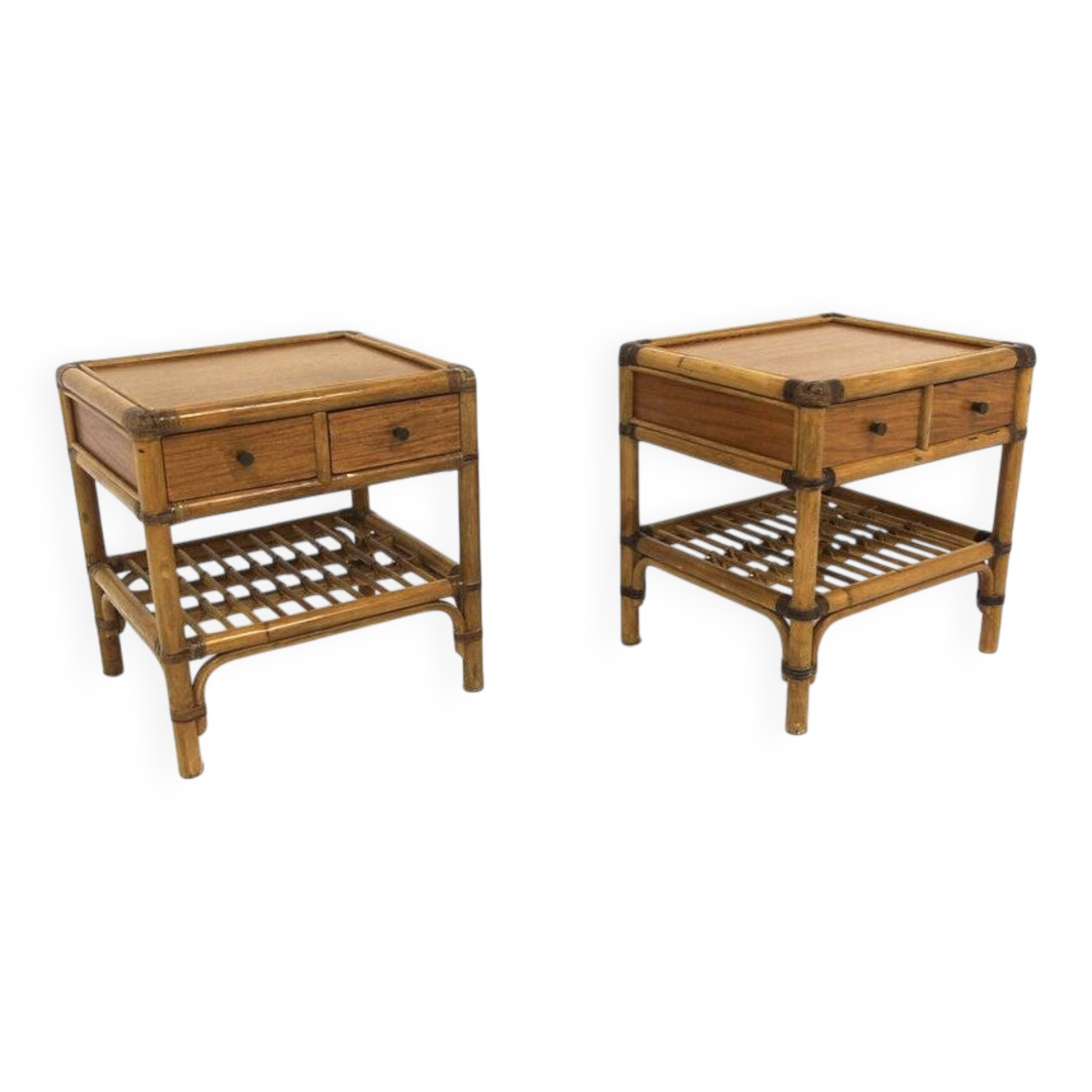 Set of two rattan bedside tables, Kenneth Bergenblad, Dux, Sweden, 1960
