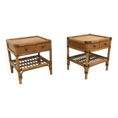 Set de 2 tables de chevet en rotin, Kenneth Bergenblad, Dux, Suède, 1960