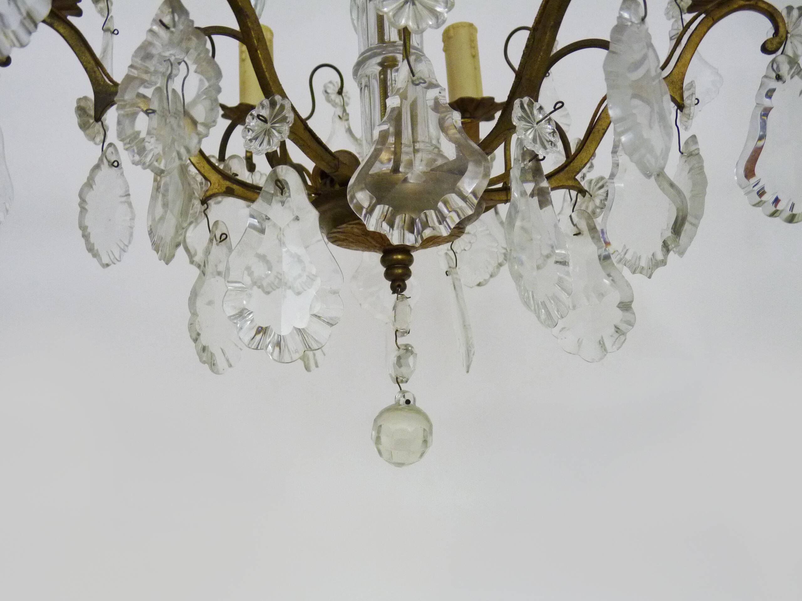 Vintage 8-light chandelier with glass pendants. 1960s.