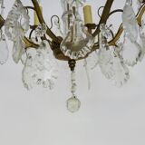 Vintage 8-light chandelier with glass pendants. 1960s.