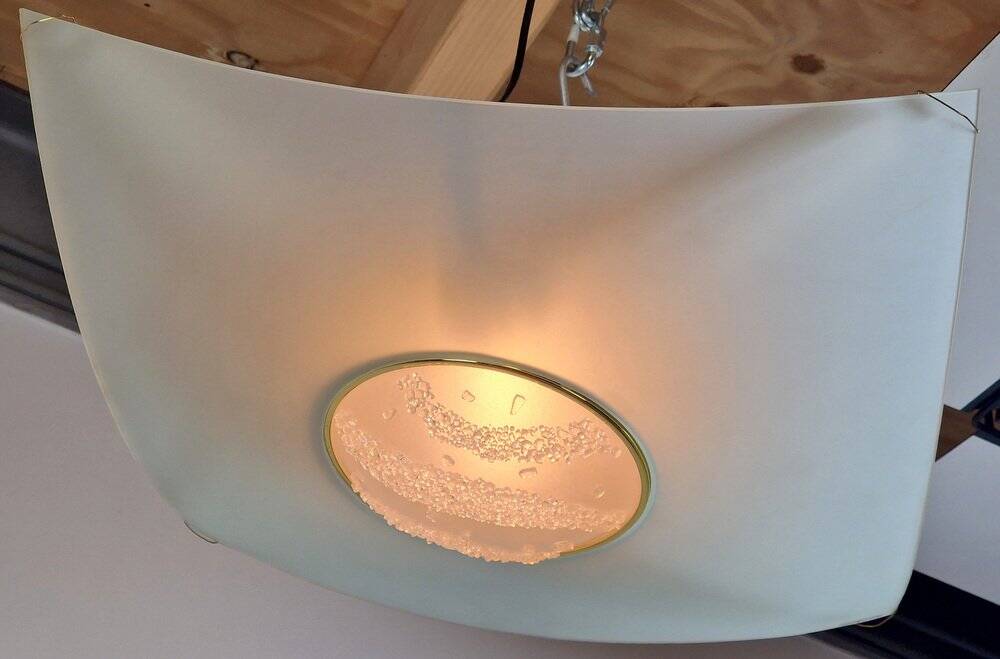 Vibea Quadra Ceiling Lamp in Ice Glass and Brass, 1970s