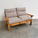 Vintage Two-Seater Pine Sofa with Original Checked Upholstery, 1970s