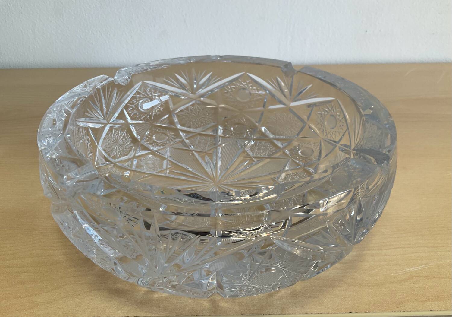 Large vintage pocket tray or ashtray in chiseled Bohemian crystal