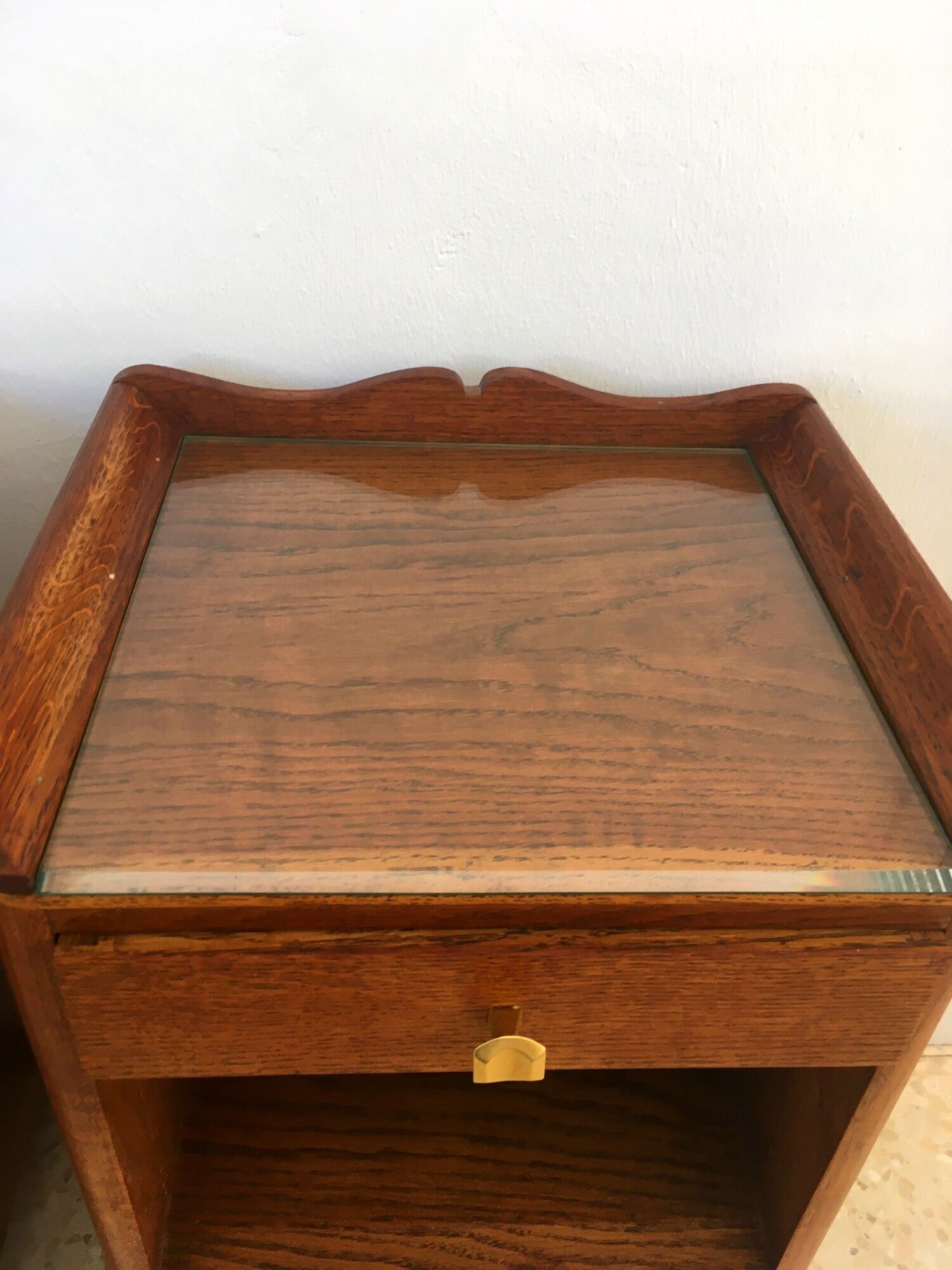 2 vintage oak bedside tables 50s