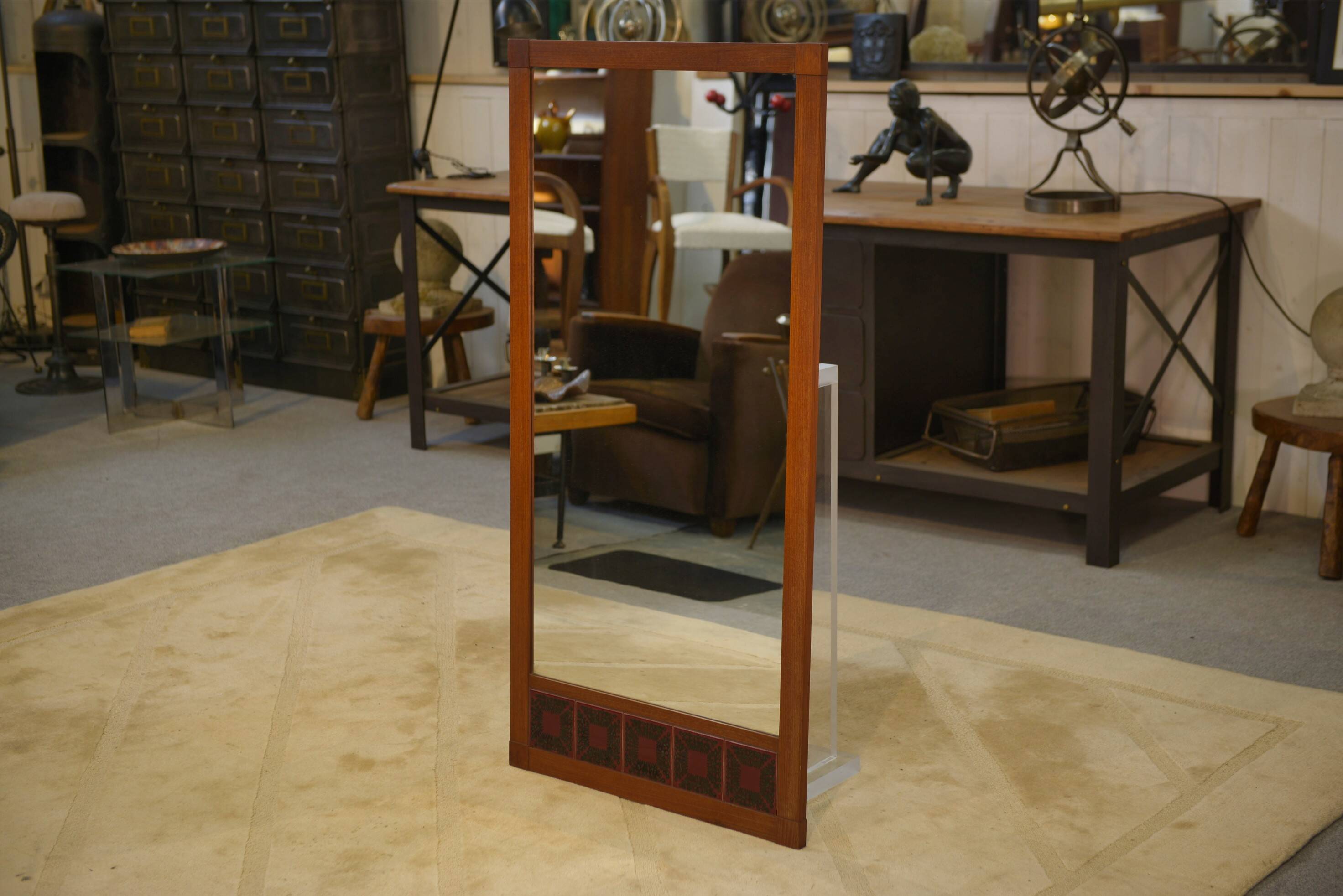 Scandinavian teak and ceramic mirror 1960s