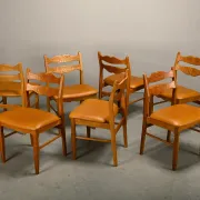 Chaises de salle à manger style Razorblade par Henning Kjærnulf en chêne et cuir, Danemark
