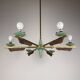 Mid-century chandelier with teak and Murano glass by Stilnovo, Italy, 1950s.