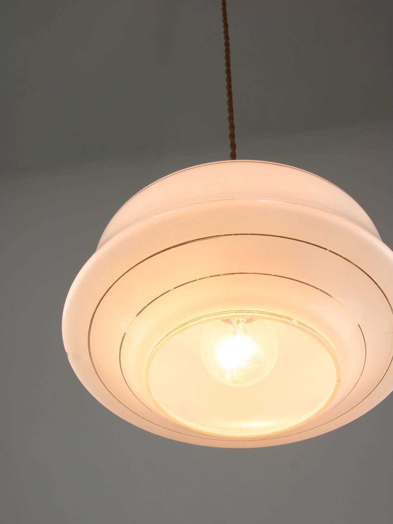 Mid-century italian brass and opaline pendant lamp