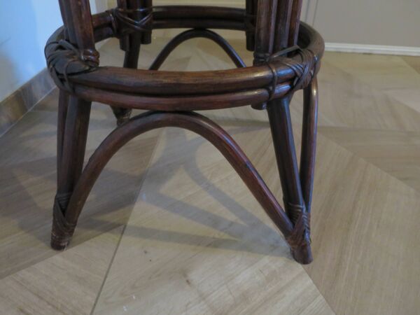 Lot  de 2 tabourets / chaises de bar pivotants -bois-cannage-rotin-années 80