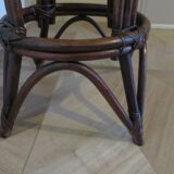 Set of 2 swivel bar stools / chairs - wood - cane - rattan - 80s